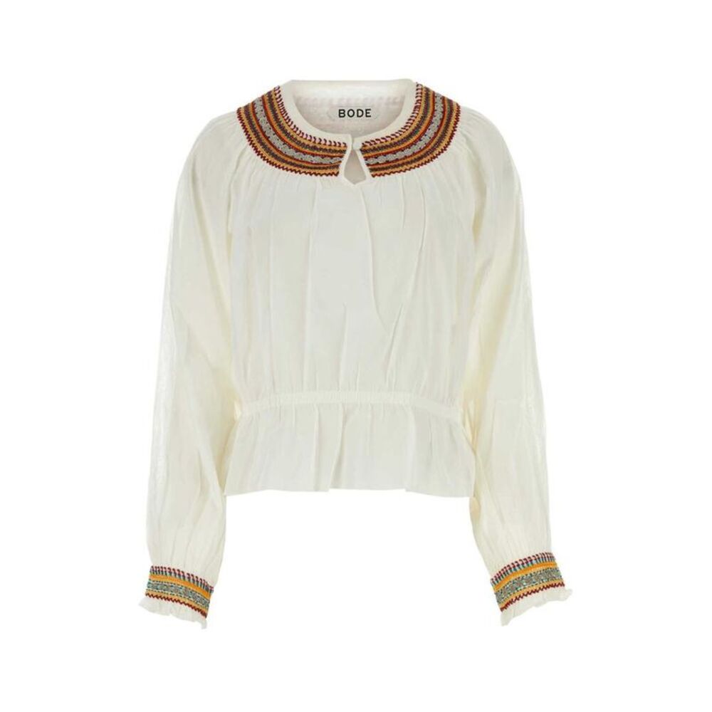 BODE Embroidered Cotton Blouse Women WHITE T-Shirts & Tops